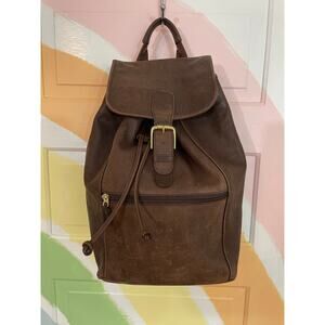 Vintage Coach Brown Leather Drawstring Backpack Brass Hardware